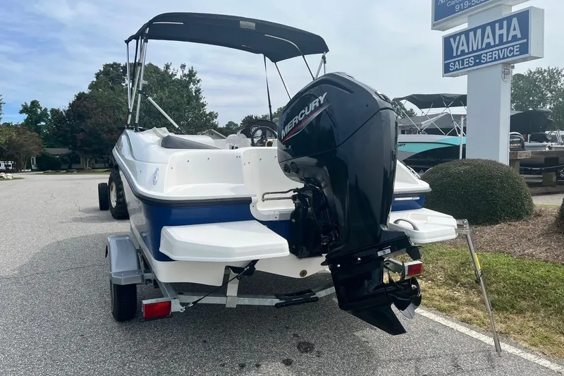 Slide: The Image of 2026 Bayliner Element E16 boat with Mercury engine at Yamaha sales and service location. - 6