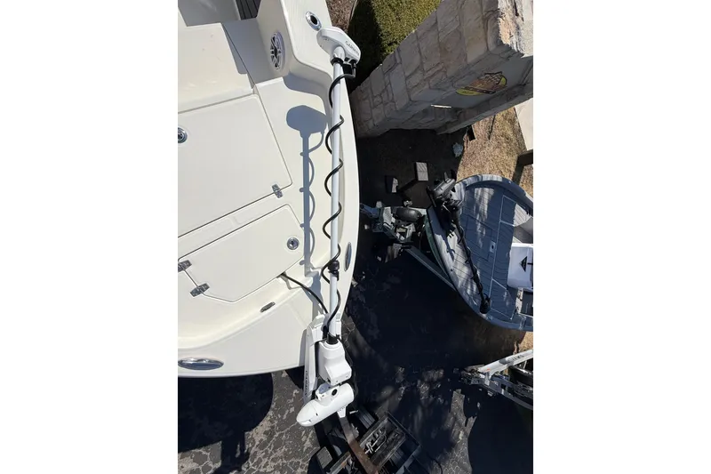 Slide: The Image of 2026 Pathfinder 2400 Open boat with trolling motor, viewed from above. - 44