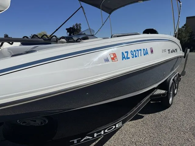 Slide: The Image of 2020 Tahoe 2150 boat with registration AZ 9277 DA on a trailer. - 48