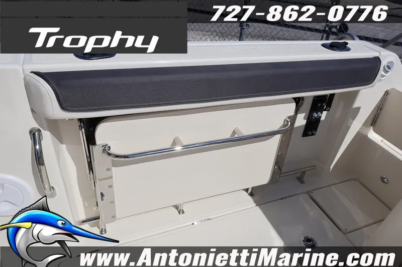 Slide: The Image of 2025 Trophy T 25 Pilothouse boat interior with seating and storage features. - 10