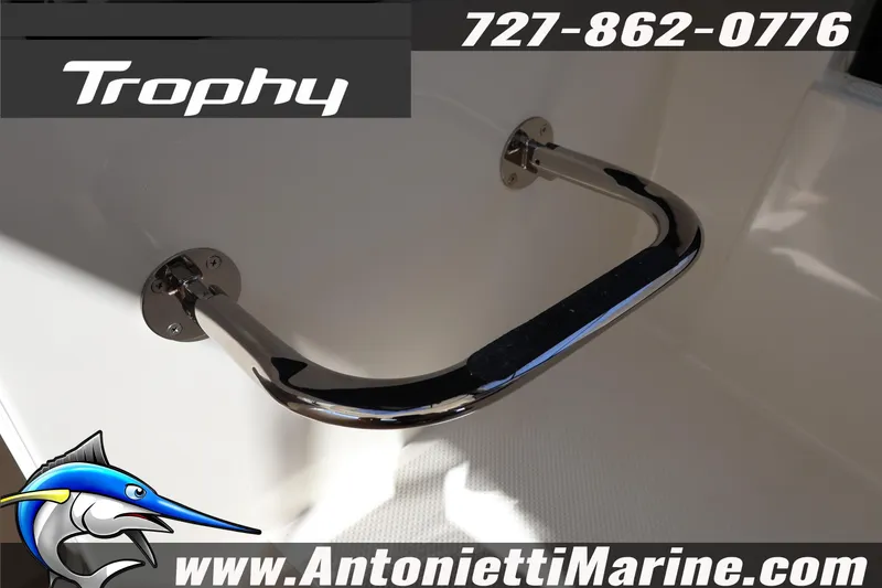 Slide: The Image of Chrome handle on 2025 Trophy T 25 Pilothouse boat, Antonietti Marine branding. - 17