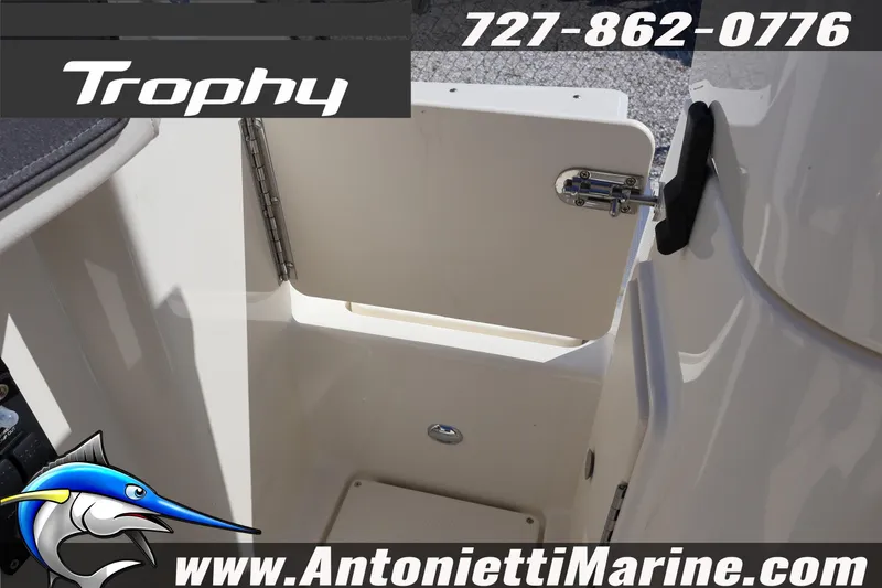 Slide: The Image of 2025 Trophy T 25 Pilothouse boat interior with open hatch, Antonietti Marine branding. - 52