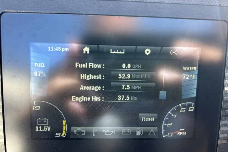 Slide: The Image of Dashboard of a 2019 Yamaha SX190 boat showing fuel, speed, and engine hours. - 26