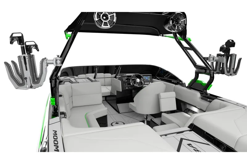 Slide: The Image of Manufacturer Provided Image: 2026 Moomba Mondo boat interior with modern seating and advanced audio system. - 4