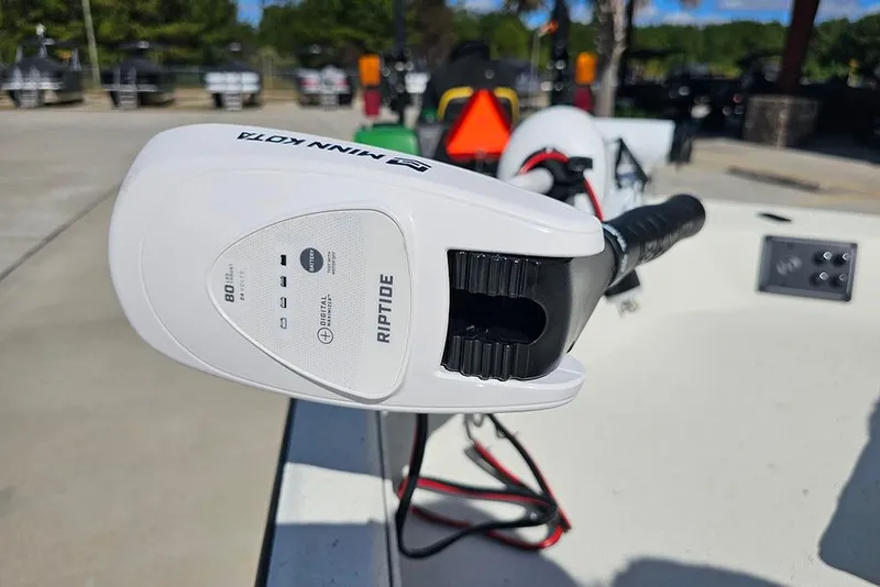 Slide: The Image of Minn Kota Riptide motor on 2026 Ranger RB190 boat, outdoor setting. - 21