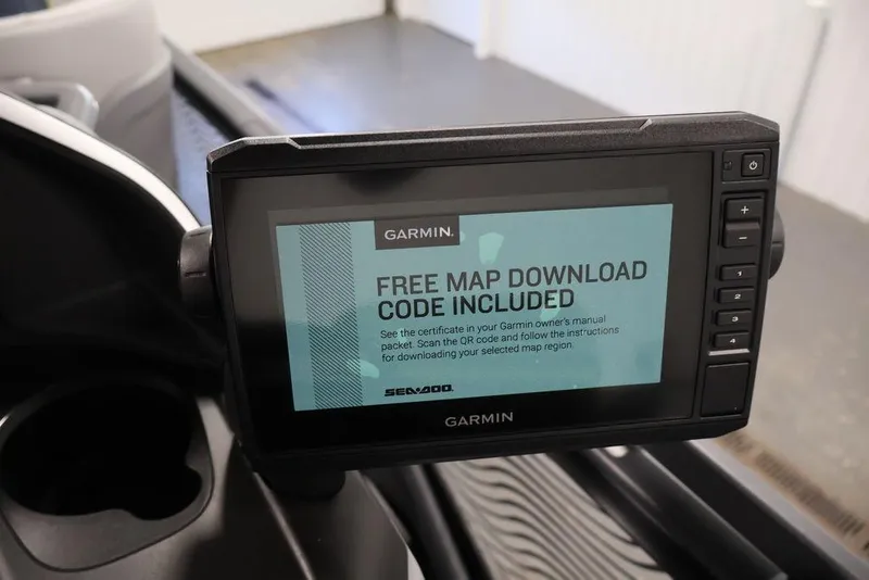 Slide: The Image of Garmin display on 2025 Sea-Doo Switch Cruise Limited 21, showing free map download code. - 22