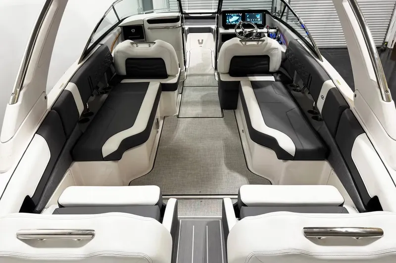 Slide: The Image of Luxurious interior of 2026 Regal LX9 boat with sleek seating and modern dashboard. - 6