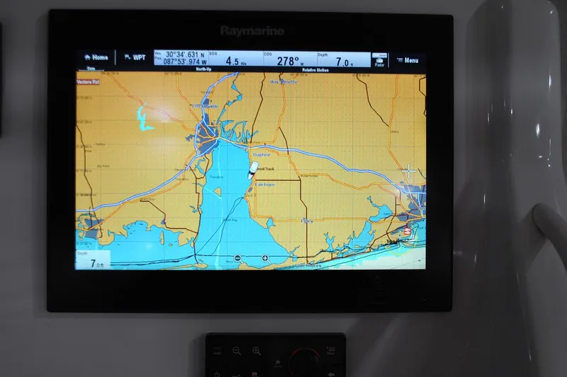 Slide: The Image of Raymarine navigation display on 2016 Regulator 34 Center Console boat. - 28