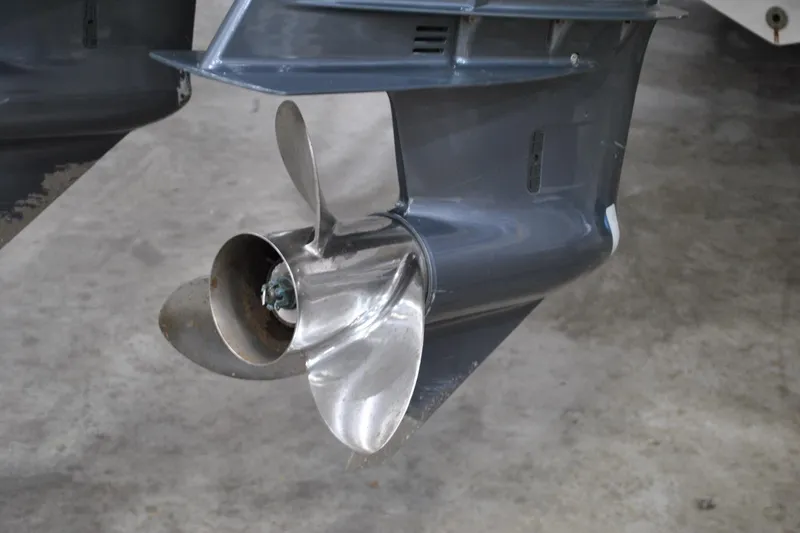 Slide: The Image of 2016 Regulator 34 Center Console boat propeller close-up. - 74