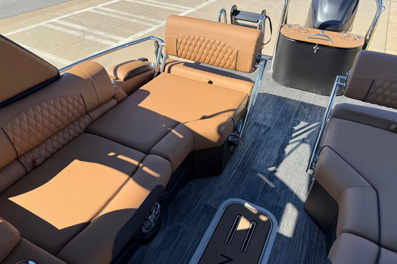 Slide: The Image of Luxurious 2026 Avalon Catalina Quad Lounger Windshield with tan leather seating and modern design. - 52