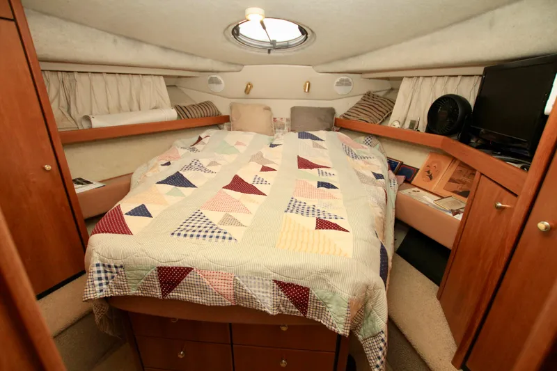 Slide: The Image of Interior view of 1998 Bayliner 3788 Command Bridge Motoryacht, showing stairs and cabin entrance. - 51