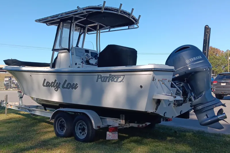 Slide: The Image of 2016 Parker 2300 Special Edition boat on trailer with Yamaha outboard motor. - 5