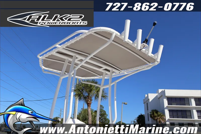 Slide: The Image of 2026 ALK2 Powerboats 22 CRS with T-top, blue sky background, Antonietti Marine branding. - 15