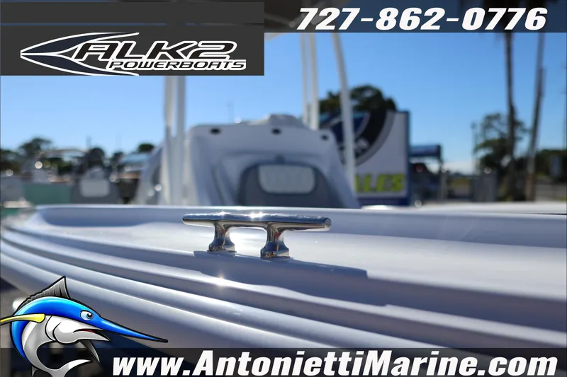Slide: The Image of 2026 ALK2 Powerboats 22 CRS, close-up of boat cleat, Antonietti Marine branding. - 18