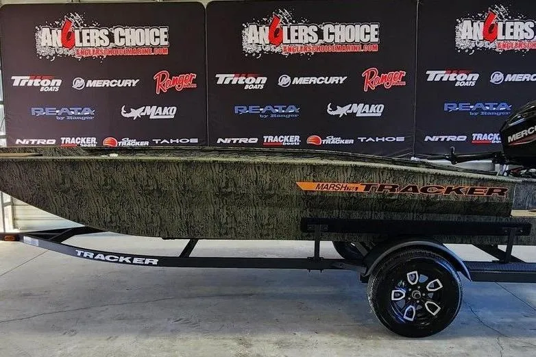 The Image of 2026 Tracker Grizzly 1756 T Marsh boat on display at Angler's Choice event. - 0