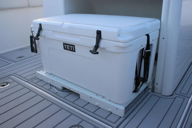 Slide: The Image of YETI cooler on 2026 Sea Fox 328 Commander boat deck. - 9