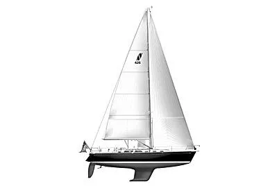 Slide: The Image of Sailboat Sabre 426 (2004) anchored near lush green mountains. - 7