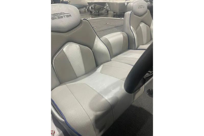 Slide: The Image of 2022 Skeeter ZX200 boat seats, gray upholstery, sleek design, comfortable seating. - 8