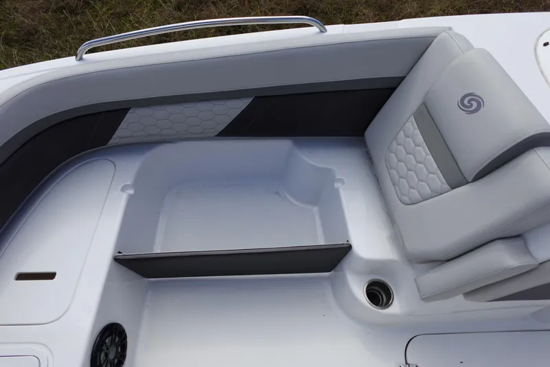 Slide: The Image of 2021 Hurricane Sundeck Sport 218 OB boat interior with cushioned seating and modern design. - 49