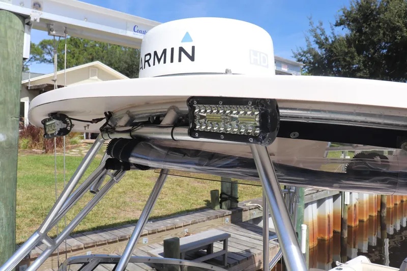 Slide: The Image of 1999 Grady-White Islander 268 boat with Garmin radar and LED lights on the roof. - 25