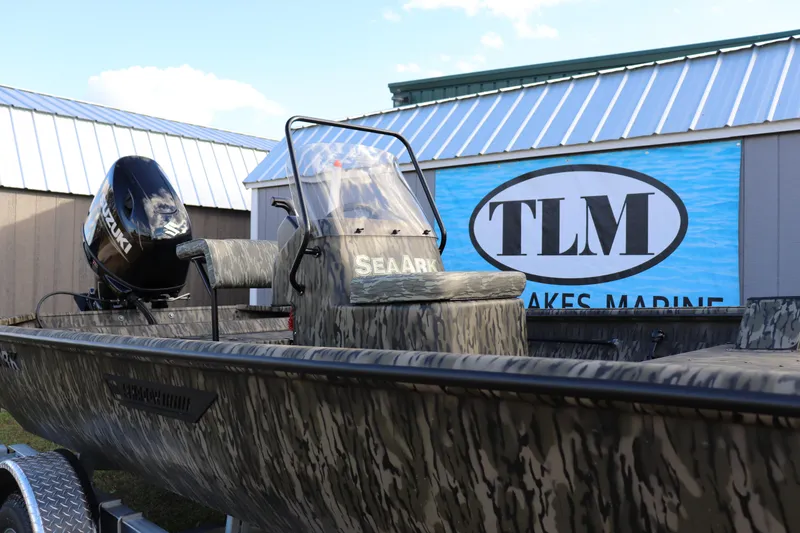 Slide: The Image of 2026 SeaArk Shadow 18T CC boat with Suzuki engine at TLM Lakes Marine. - 2