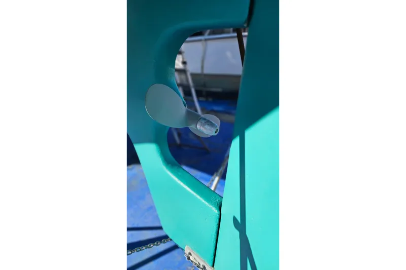 Slide: The Image of Close-up of a 1993 Pacific Seacraft 37 sailboat propeller in dry dock. - 19