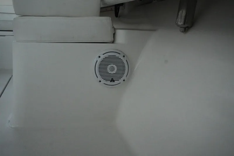 Slide: The Image of 2018 Regulator 28 boat interior with built-in speaker detail. - 24