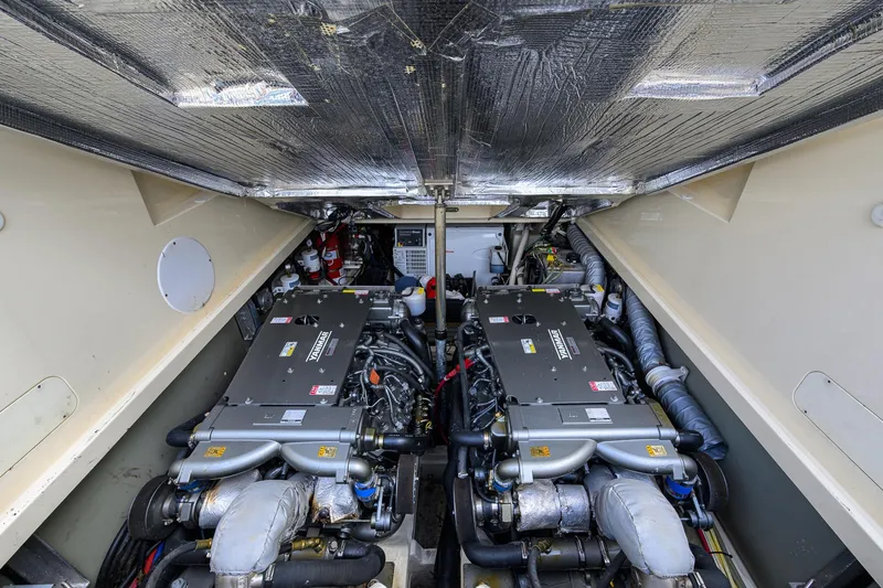 Slide: The Image of Engine room of 2017 Hinckley Picnic Boat 37 MKIII with dual Yanmar engines. - 31