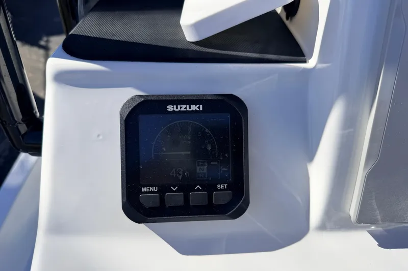 Slide: The Image of 2024 SCB R24 boat deck with mounted equipment and railing. - 47