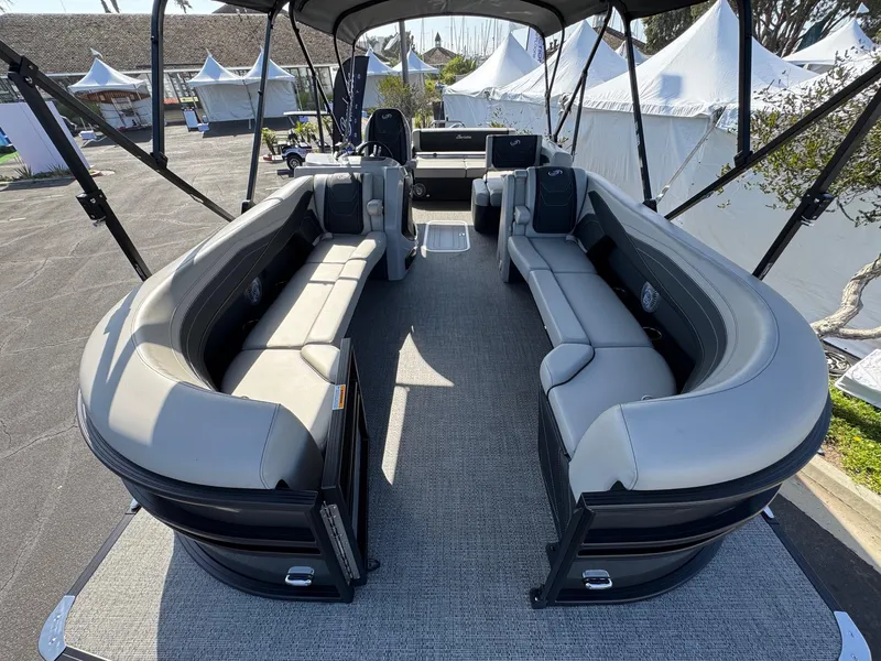 Slide: The Image of 2026 Barletta Cabrio 24U pontoon boat with spacious seating and modern design. - 11