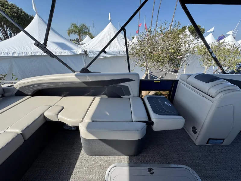Slide: The Image of 2026 Barletta Cabrio 24U boat interior with luxurious seating and modern design. - 38