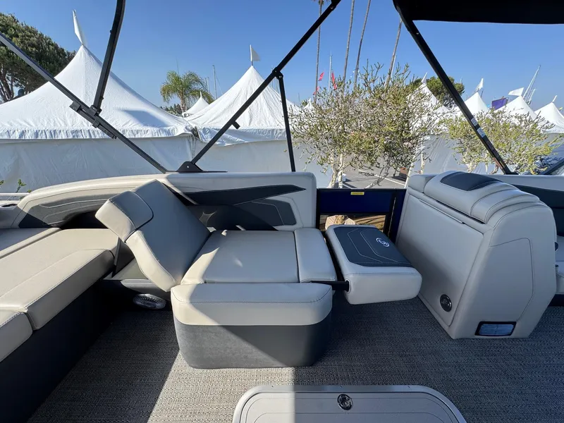 Slide: The Image of 2026 Barletta Cabrio 24U boat interior with luxurious seating and modern design. - 39