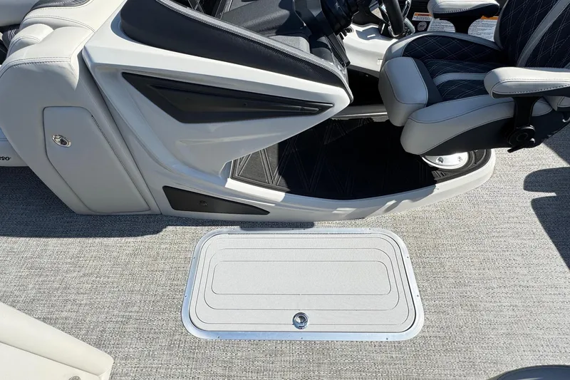 Slide: The Image of 2026 Barletta Lusso 23UC boat interior with sleek seating and textured flooring. - 148