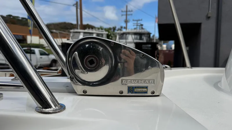 Slide: The Image of Close-up of Lewmar equipment on 2025 Defiance Admiral 220 EX boat deck. - 25