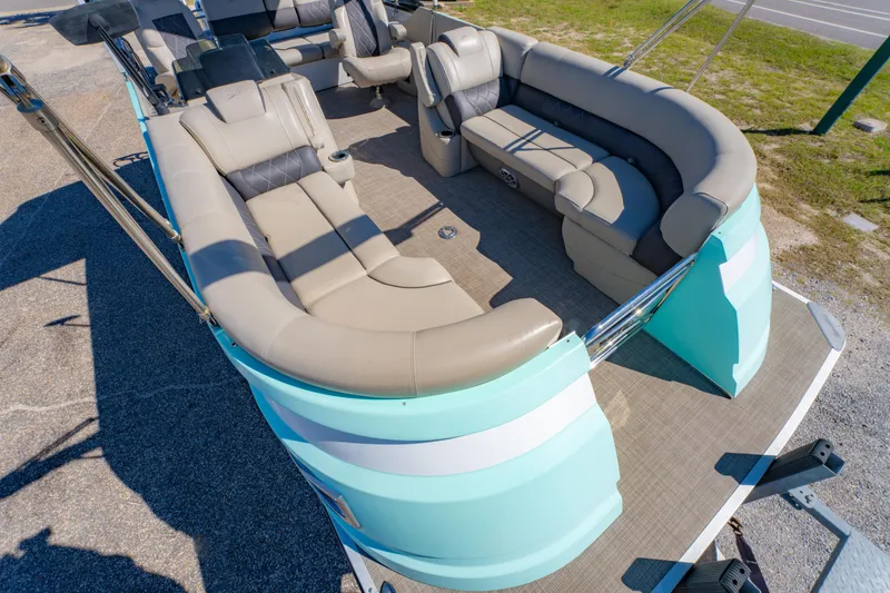 Slide: The Image of 2021 Silver Wave 2410 SW5 JS pontoon boat with spacious seating and modern design. - 12