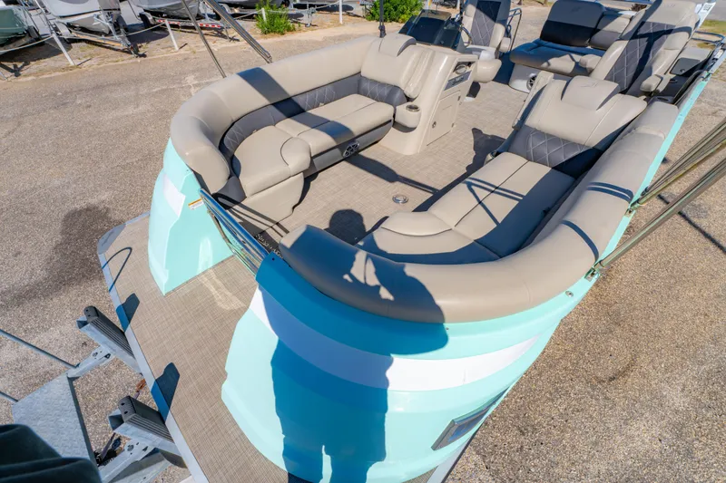 Slide: The Image of 2021 Silver Wave 2410 SW5 JS pontoon boat with spacious seating and modern design. - 13