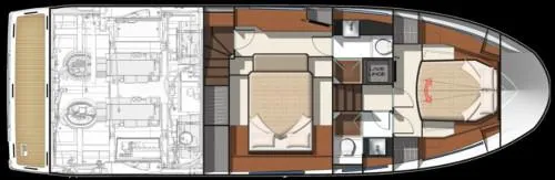 Slide: The Image of 2016 Prestige 450 S yacht floor plan, showcasing cabin layout and engine room. - 24