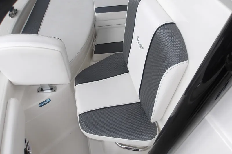 Slide: The Image of 2026 Ranger 2510 Bay boat seat with white and gray upholstery. - 16