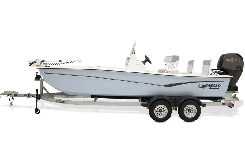 Slide: The Image of 2026 Mako Pro Skiff 19 CC boat interior with steering console and seating. - 6