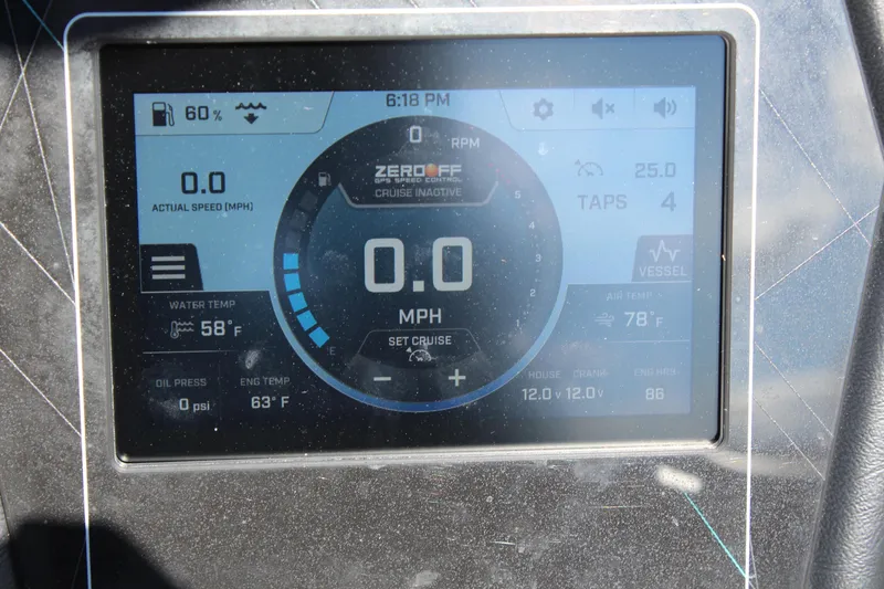 Slide: The Image of 2024 ATX Surf Boats 22 Type-S dashboard display showing speed, temperature, and system status. - 11
