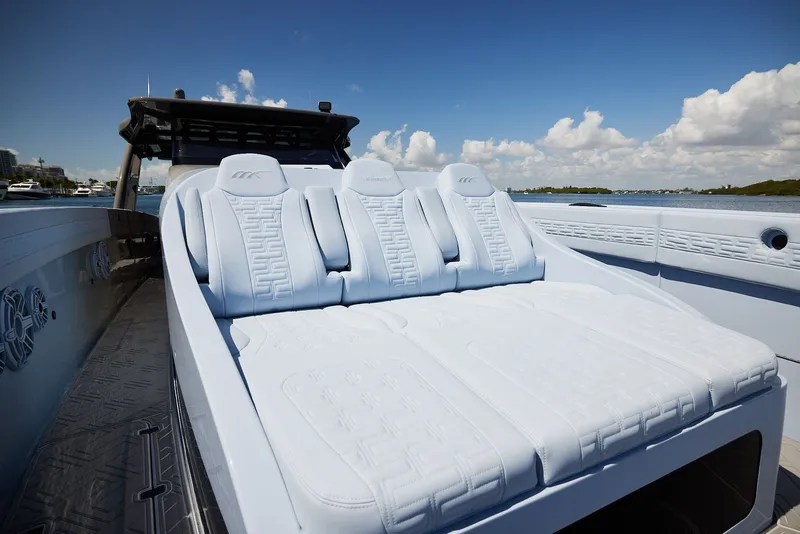 Slide: The Image of Luxurious seating on the 2026 Midnight Express 52 Vitesse yacht. - 5