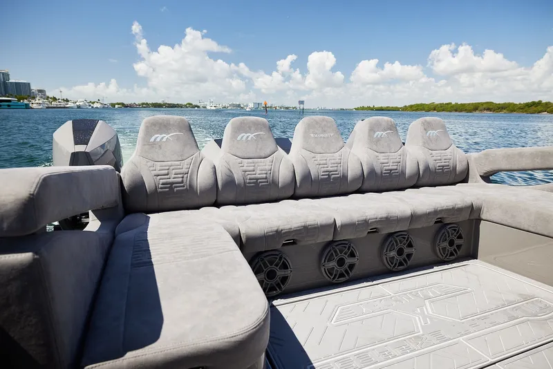 Slide: The Image of Luxurious seating on the 2026 Midnight Express 52 Vitesse yacht. - 9