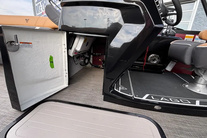 Slide: The Image of 2026 Viaggio Z24U boat interior with open storage compartment and seating area. - 16