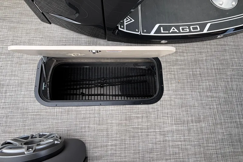 Slide: The Image of Open storage compartment on Viaggio Z24U 2026 boat with textured flooring. - 17