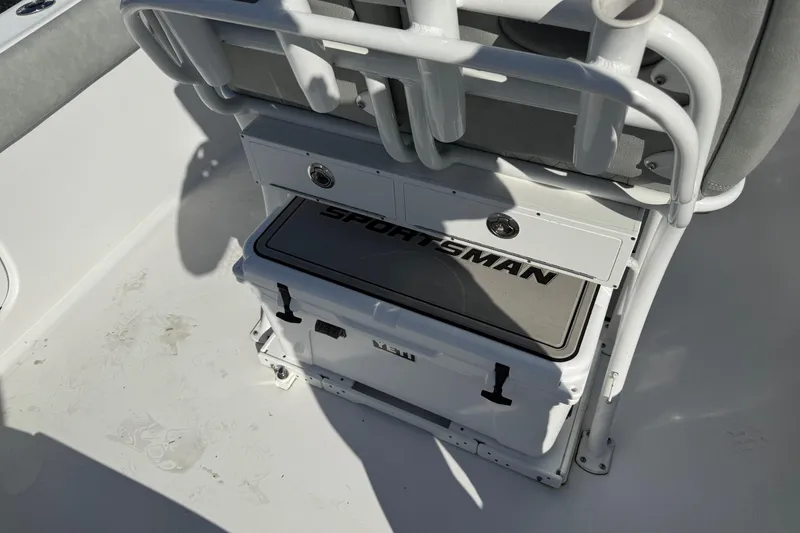 Slide: The Image of 2021 Sportsman Heritage 251 Center Console interior with storage and seating. - 7