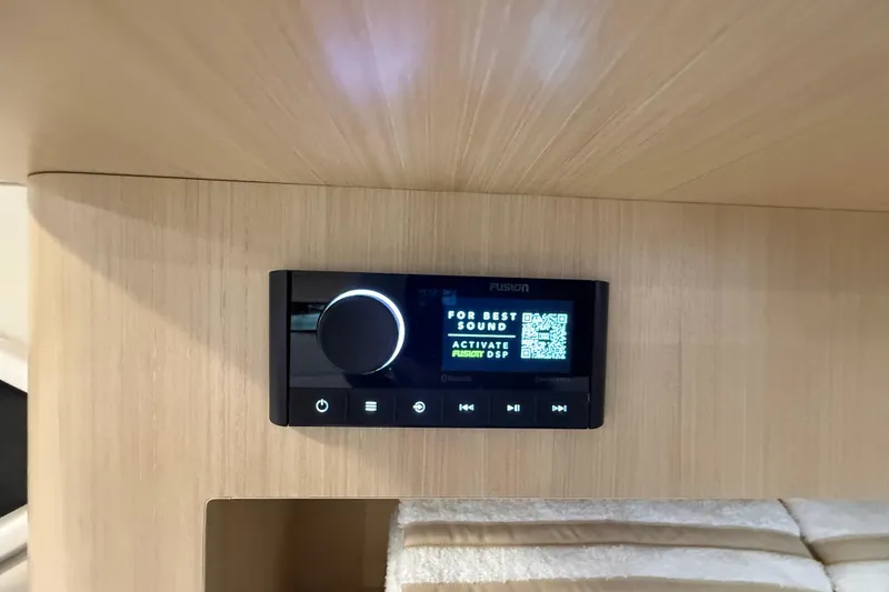 Slide: The Image of Fusion audio system in 2026 Regal 26 XO boat interior. - 37