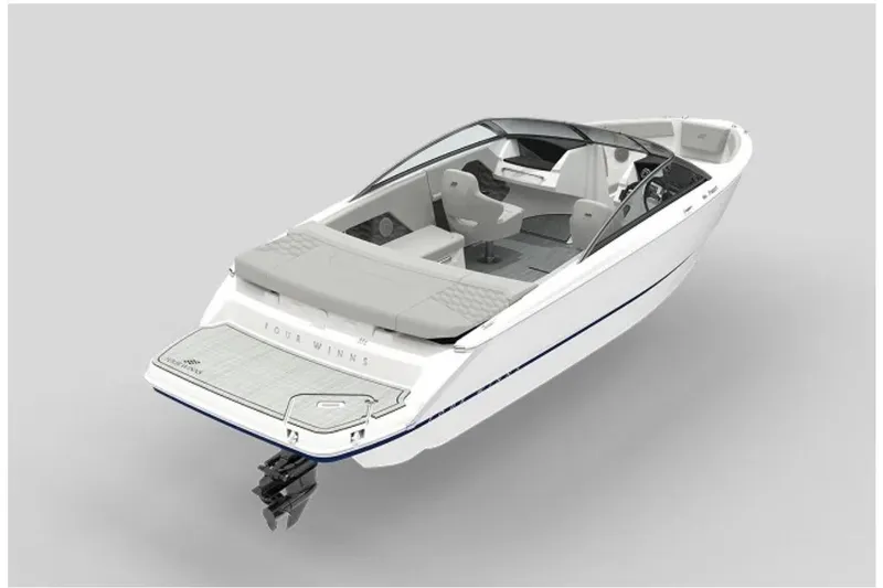 Slide: The Image of 2025 Four Winns H4 Freedom boat interior with sleek seating and modern dashboard design. - 7
