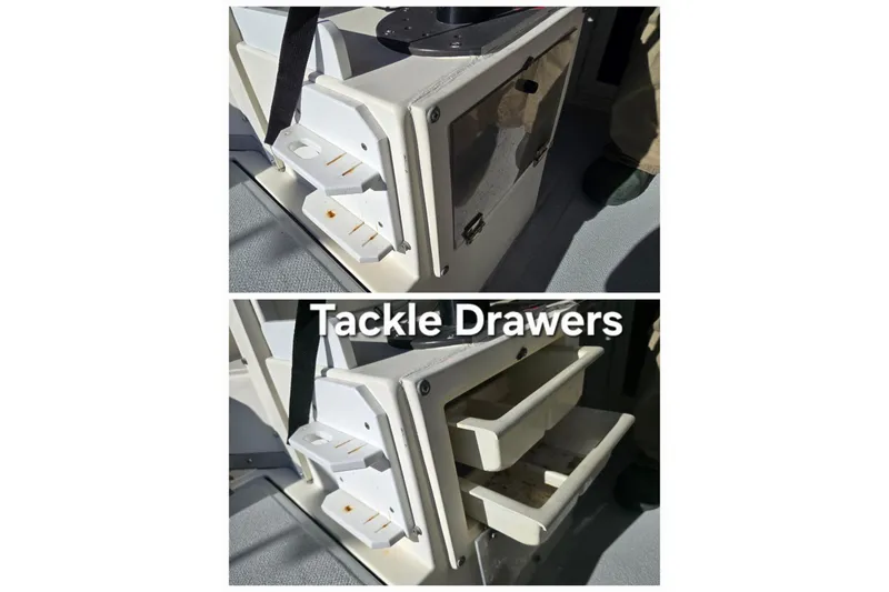 Slide: The Image of Tackle drawers on a 1990 Hydra-Sports 2500WA boat, open and closed views. - 18