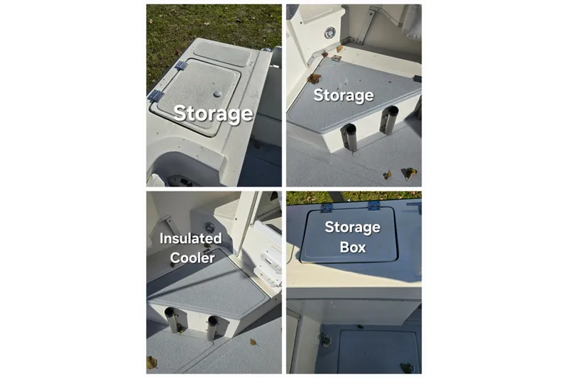Slide: The Image of 1990 Hydra-Sports 2500WA boat storage features: storage compartments, insulated cooler, and storage box. - 19