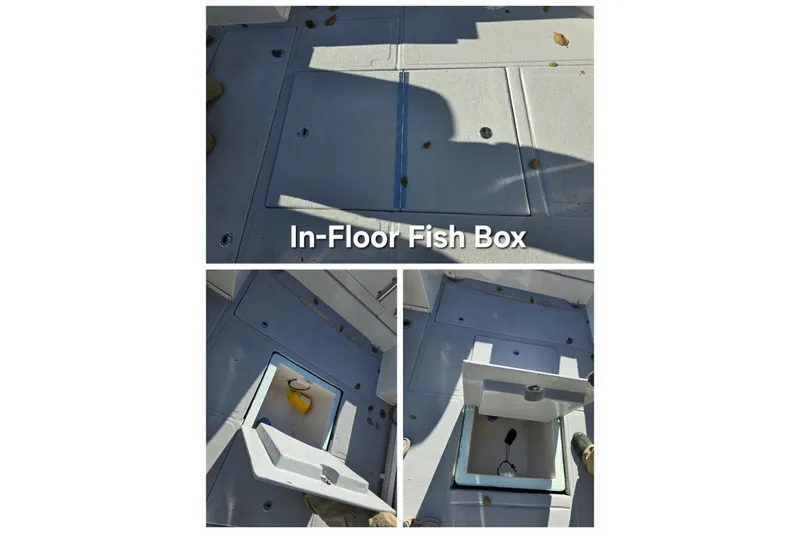 Slide: The Image of 1990 Hydra-Sports 2500WA boat with in-floor fish box, open and closed views. - 21